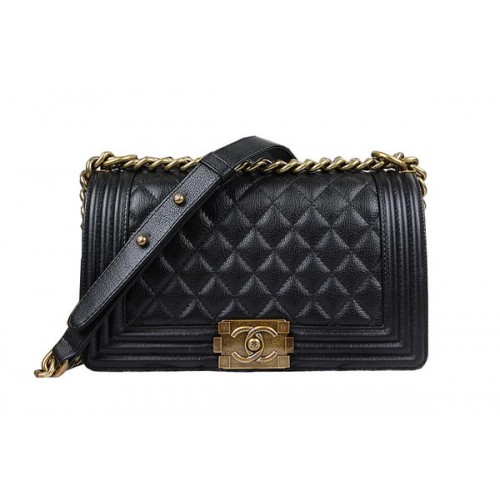 Chanel Boy Flap schoudertas in zwart origineel hertenleer A67025 goud