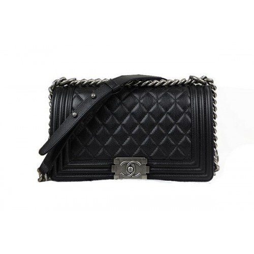 Chanel Boy Flap schoudertas in zwart origineel hertenleer A67025 zilver