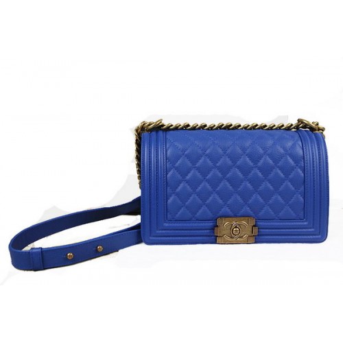 Chanel Boy Flap schoudertas in blauw origineel hertenleer A67025 goud