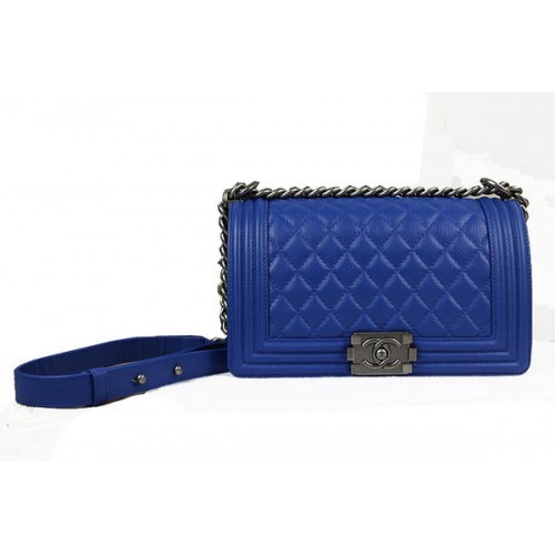 Chanel Boy Flap schoudertas in blauw origineel hertenleer A67025 zilver