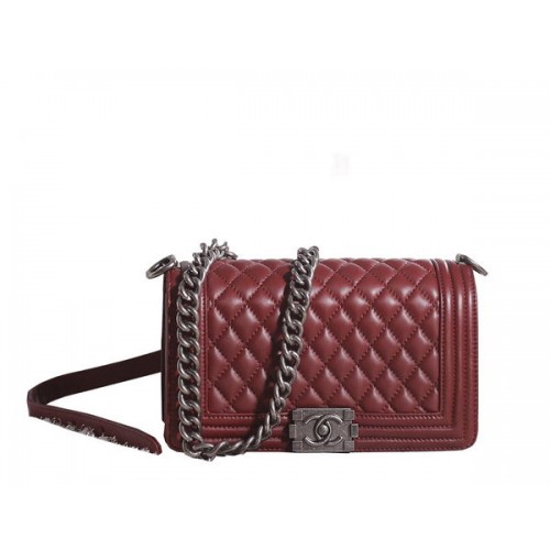 Chanel Boy Flap schoudertas in bordeauxrood lamsleer A67086 zilver