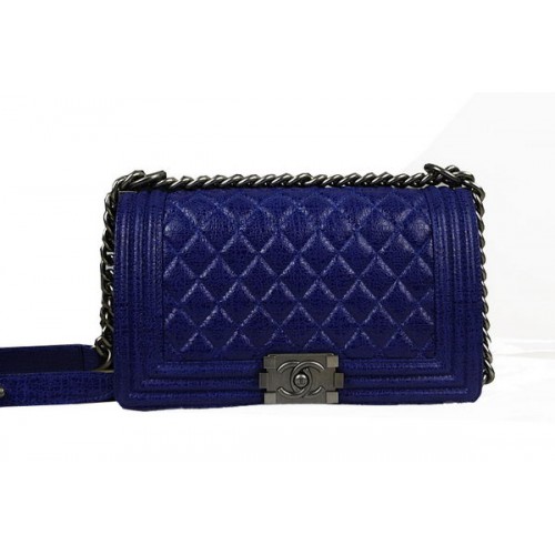 Chanel Boy Flap schoudertas in origineel geglazuurd gecraqueleerd leer A67025 blauw