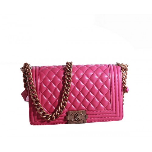 Chanel Boy Flap schoudertas in roze lamsleer A67086 goud