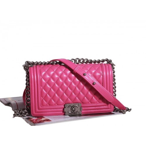 Chanel Boy Flap schoudertas in roze lamsleer A67086 zilver