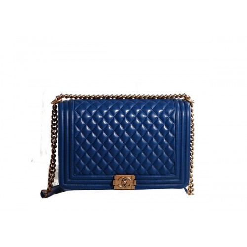 Chanel Boy Flap schoudertas in RoyalBlue origineel leer goud
