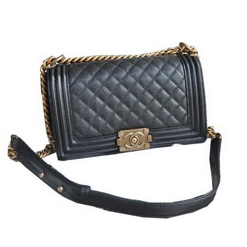 Chanel Boy Flap Schoudertassen Zwart Cannage Patroon Leer A67086 Goud
