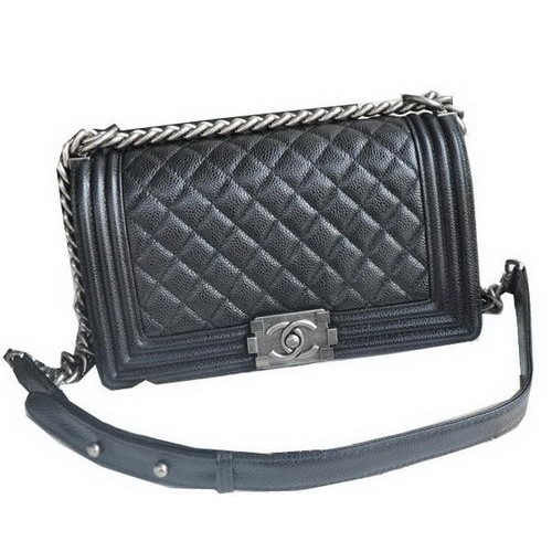 Chanel Boy Flap Schoudertassen Zwart Cannage Patroon Leer A67086 Zilver