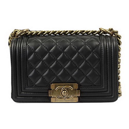 Chanel Boy Flap Schoudertassen Zwart Origineel Lamsleer A67085 Goud