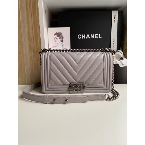 Chanel Boy Flap Schoudertassen Origineel Schapenleer A67086 Grijs