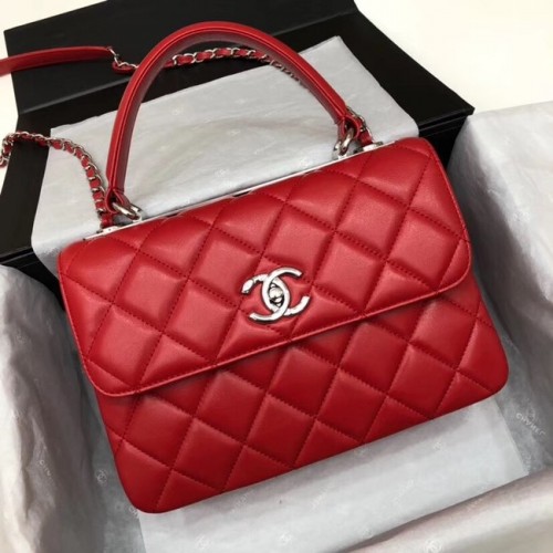 Chanel CC originele flaptas met lamsleer aan de bovenkant 92236 rood-zilverkleurig metaal