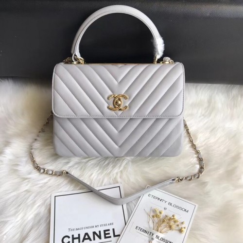 Chanel CC originele flap tas met lamsleer aan de bovenzijde 92236V grijsgouden gesp