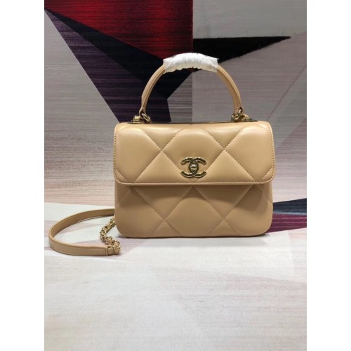 Chanel CC originele lamsleren kleptas A92236 abrikoos & goudkleurig metaal