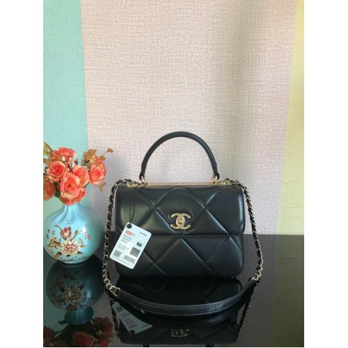 Chanel CC originele lamsleren kleptas A92236 zwart en goudkleurig metaal