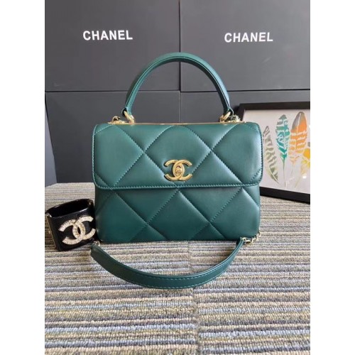 Chanel CC originele lamsleren kleptas A92236 groen & goudkleurig metaal