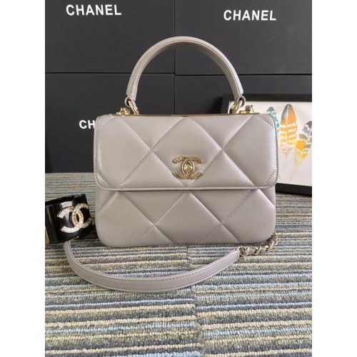 Chanel CC originele lamsleren kleptas A92236 grijs & goudkleurig metaal