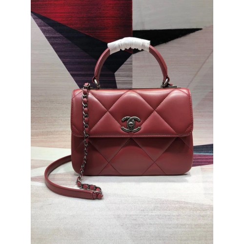 Chanel CC originele lamsleren kleptas A92236 rood-zilverkleurig metaal
