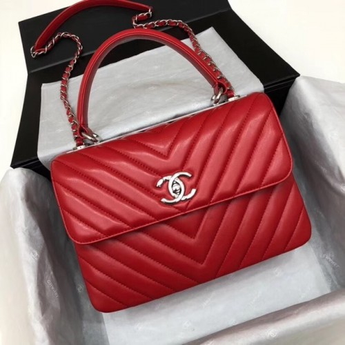 Chanel CC originele lamsleren kleptas V92236 rood-zilverkleurig metaal