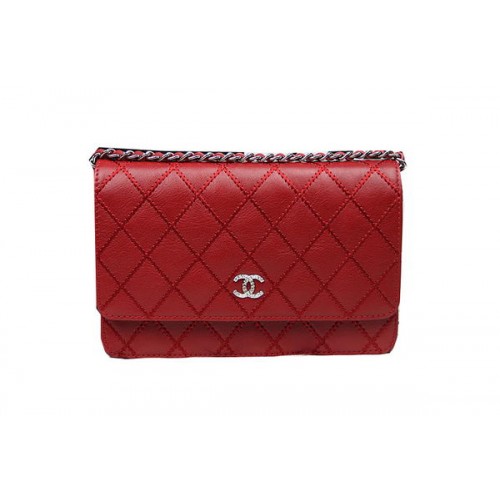 Chanel CHA33814 Rode Originele Kalfsleer Mini Flap Bag Zilver