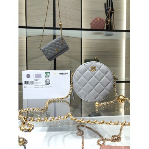 Chanel KOPPELING MET KETTING Goudkleurig lamsleer AS1449 grijs