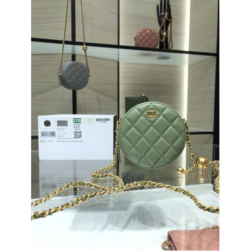 Chanel CLUTCH MET KETTING Goudkleurig lamsleer AS1449 groen