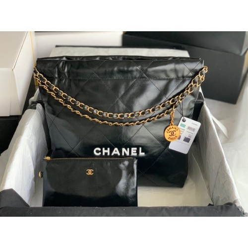 Chanel Kalfsleren boodschappentas AS3261 zwart/wit
