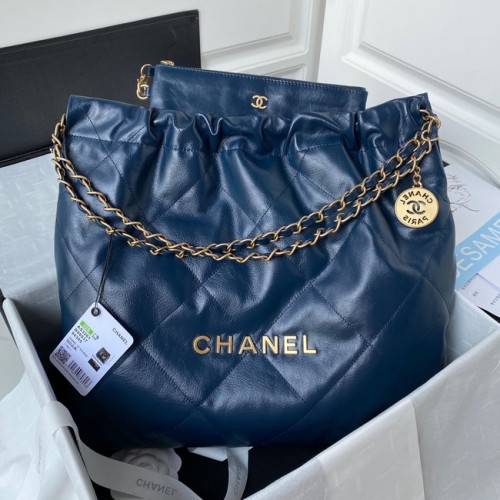 Chanel Kalfsleren boodschappentas AS3261 donkerblauw
