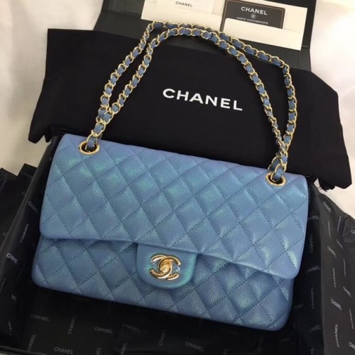 Chanel kalfsleer goudkleurig metaal A01112 blauw