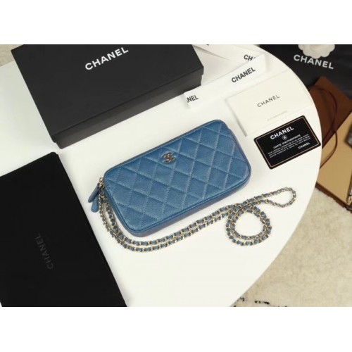Chanel kalfsleer goudkleurig metaal A82527 blauw