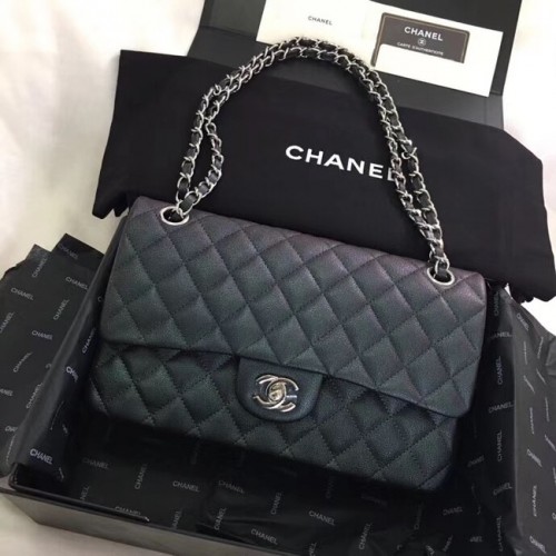 Chanel kalfsleer zilverkleurig metaal A01112 zwart