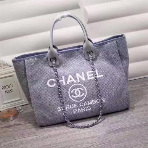Chanel Canvas Leren Tote Boodschappentas Blauw A1679