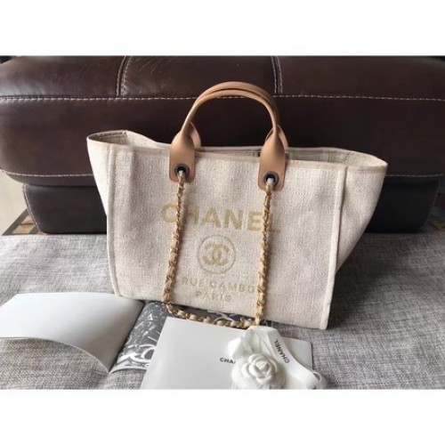 Chanel canvas originele lederen schoudertas A2369 romig