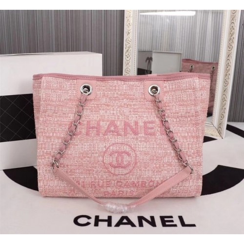 Chanel Canvas Boodschappentas Kalfsleer Zilverkleurig Metaal A23556 roze