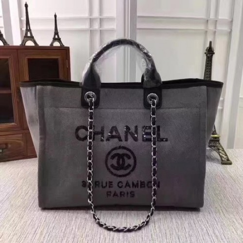 Chanel canvas boodschappentas A68046 grijs