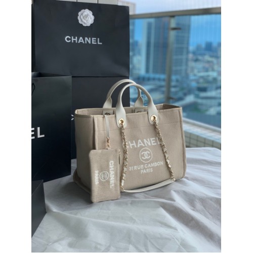 Chanel canvas boodschappentas B66941 lichtgrijs