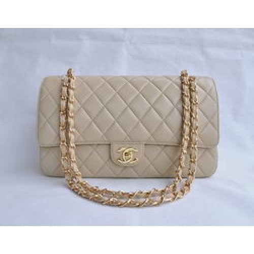 Chanel Classic 2.55 Series Abrikoos Lamsleer Gouden Ketting Gewatteerde Flap Bag 1113