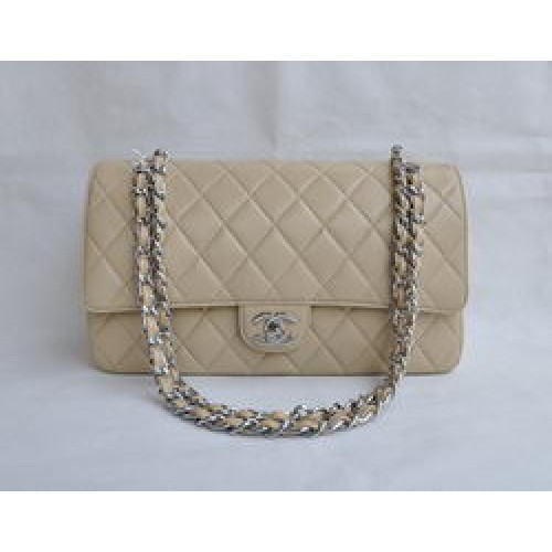 Chanel Classic 2.55 Series Abrikoos lamsleer zilveren ketting gewatteerde flap tas 1113