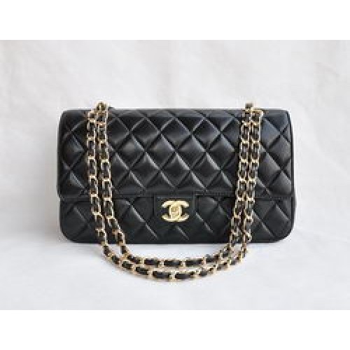 Chanel Classic 2.55 Series Black Lambskin Golden Chain Quilted Flap Bag 1113