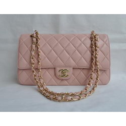 Chanel Classic 2.55 Series roze lamsleer gouden ketting gewatteerde flap tas 1113