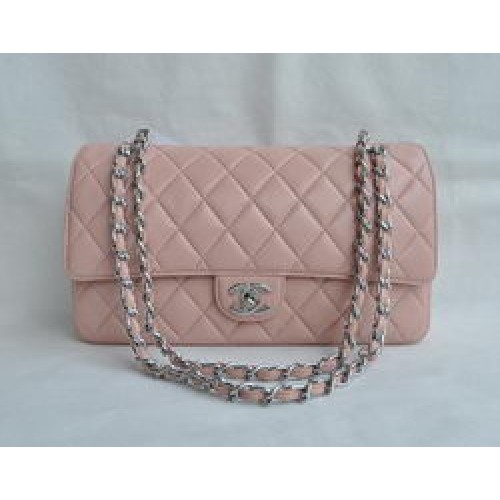 Chanel Classic 2.55 Series Roze Lamsleer Zilveren Ketting Gewatteerde Flap Bag 1113