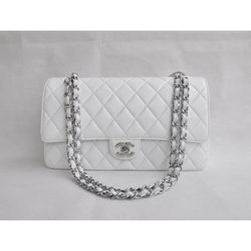 Chanel Classic 2.55 Series witte lamsvacht zilveren ketting gewatteerde flap tas 1113