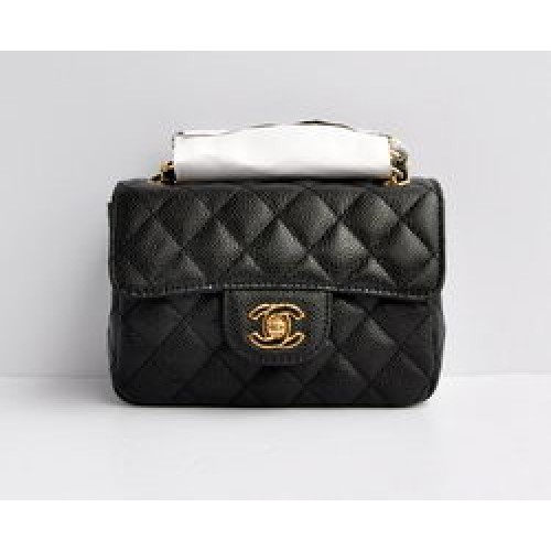 Chanel klassieke zwarte kaviaar gouden ketting gewatteerde flap tas