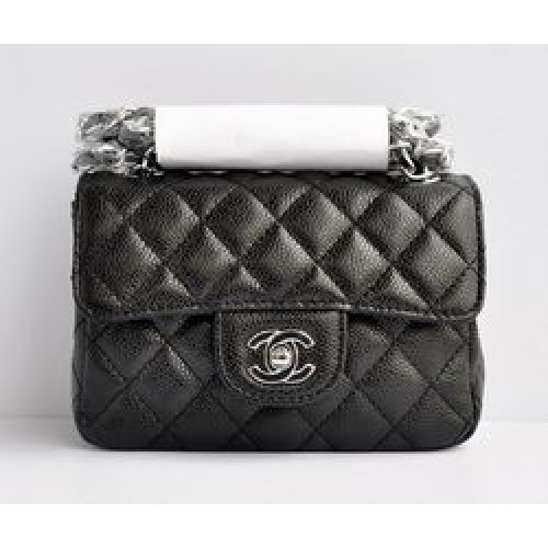 Chanel klassieke zwarte kaviaar zilveren ketting gewatteerde flap tas