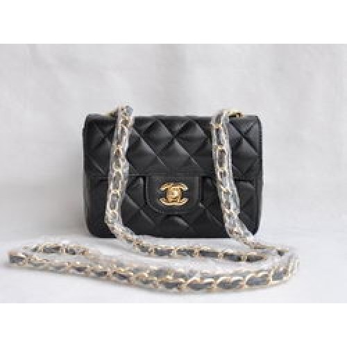 Chanel gewatteerde klepzak 1115 zwarte lamsleer gouden ketting