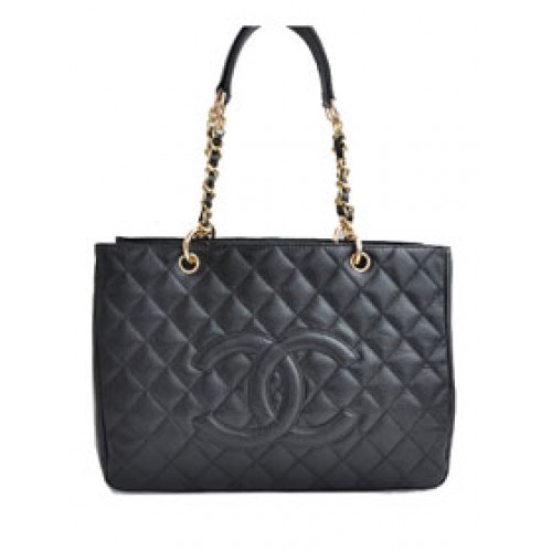 Goedkope Chanel Classic CC Boodschappentas A20995 Zwart Lamsleer Goud