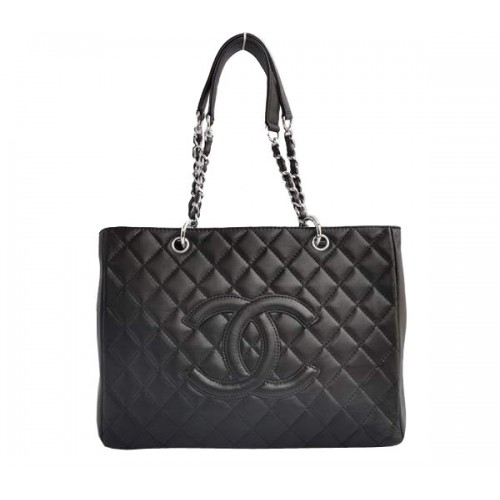 Goedkope Chanel Classic CC Boodschappentas A20995 Zwart Lamsleer Zilver