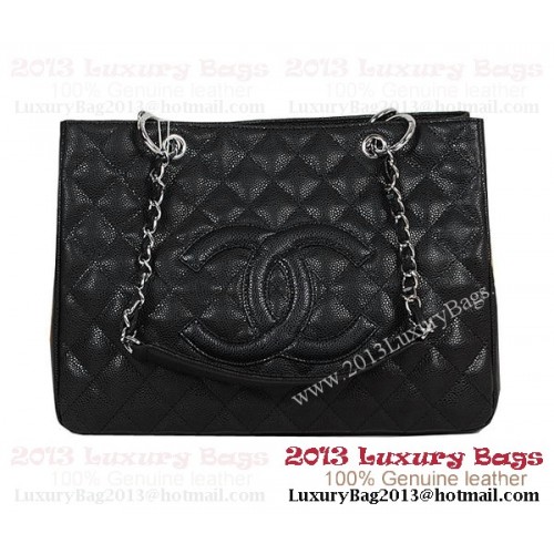 Chanel Classic CC Boodschappentas Zwart Cannage Patronen A35899 Zilver