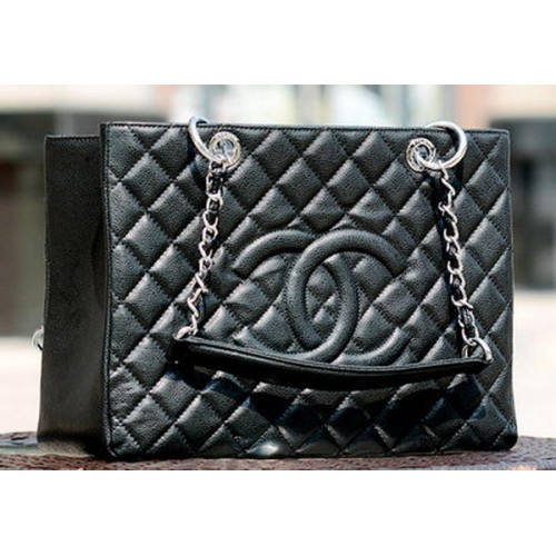 Chanel Classic Coco Bag Zwart GST Cannage Patroon A50995 Zilver