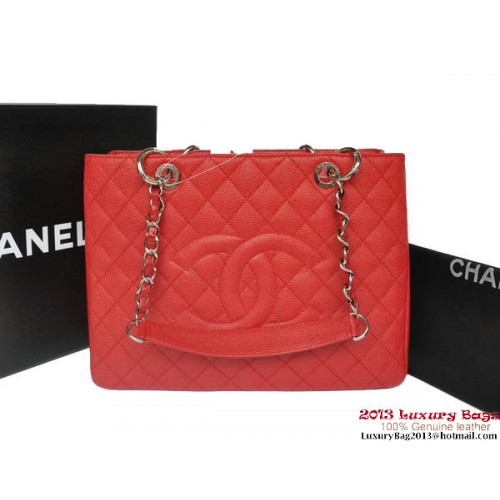 Chanel Classic Coco Bag GST Caviar Leer A36092 Rood Zilver
