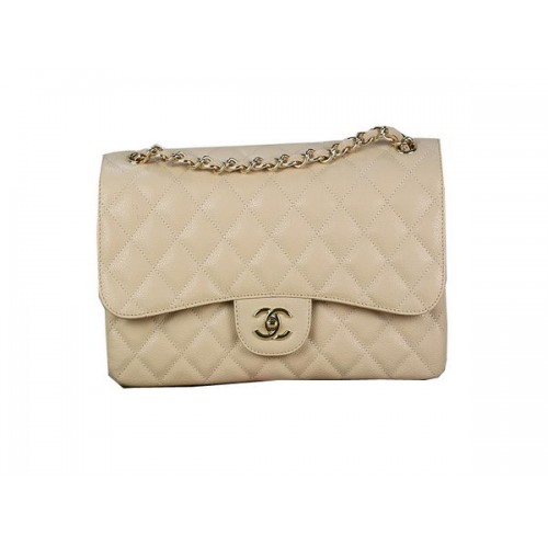 Chanel Classic Flap Bag 1113 Abrikoos Origineel Cannage Patroon Leer Goud
