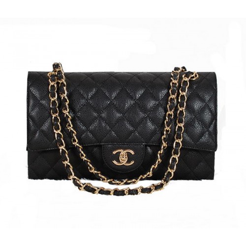 Chanel Classic Flap Bag 1113 Zwart Origineel Cannage Patroon Leer Goud